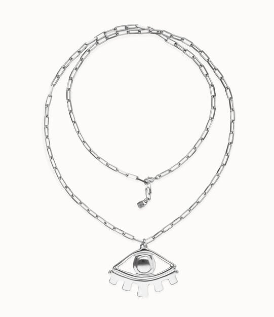 Collar largo bañado en plata de ley con ojo grande