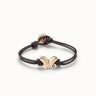 Double strand leather bracelet with a butterfly