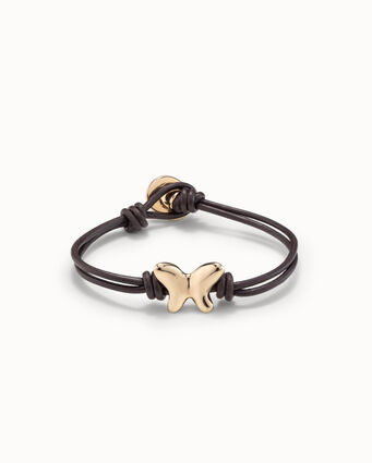 Pulsera con tiras de cuero bañada en oro 18k