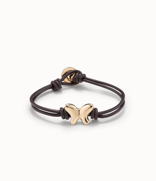 Leather bracelet with a 18K gold-plated butterfly