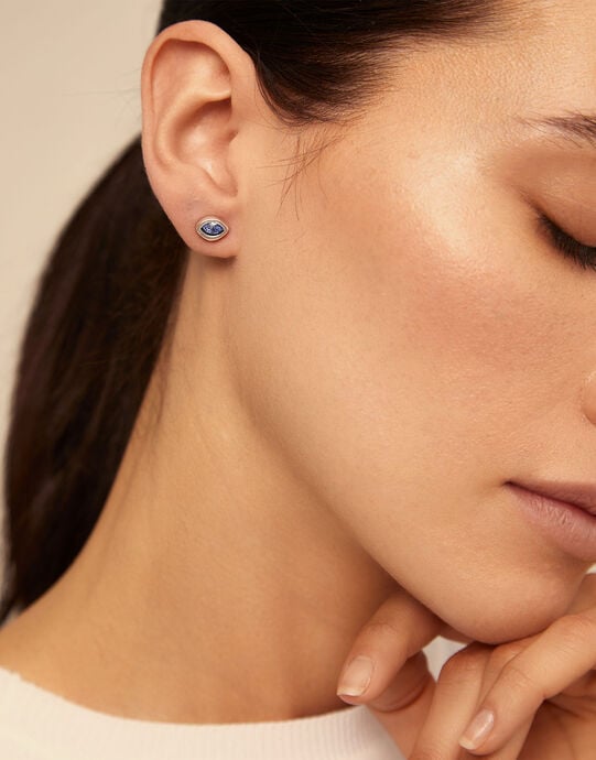 Piercing en argent plaqu&eacute; avec cristal bleu, Argent, large