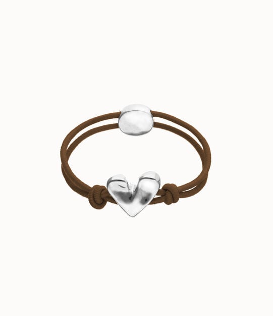 Brown elastic thread bracelet with heart