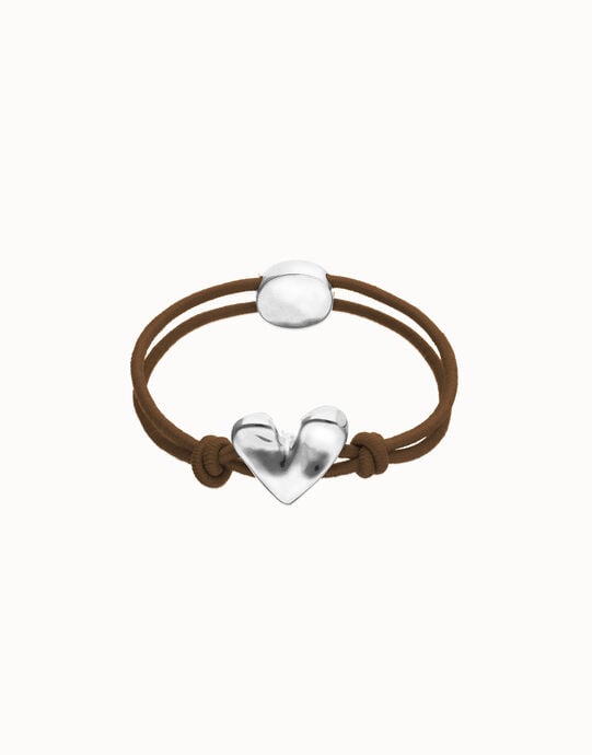 Brown elastic thread bracelet with heart