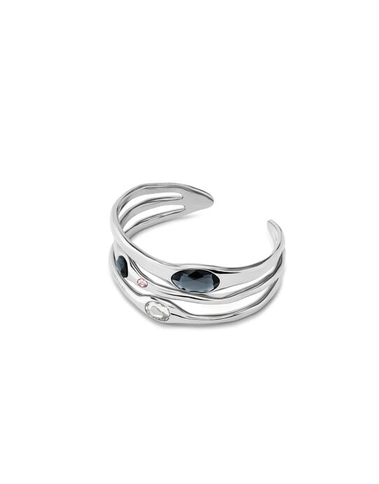 Pulsera r&iacute;gida ba&ntilde;ada en plata de ley con 2 cristales grises, 1 blanco y 1 rosa, Plateado, large