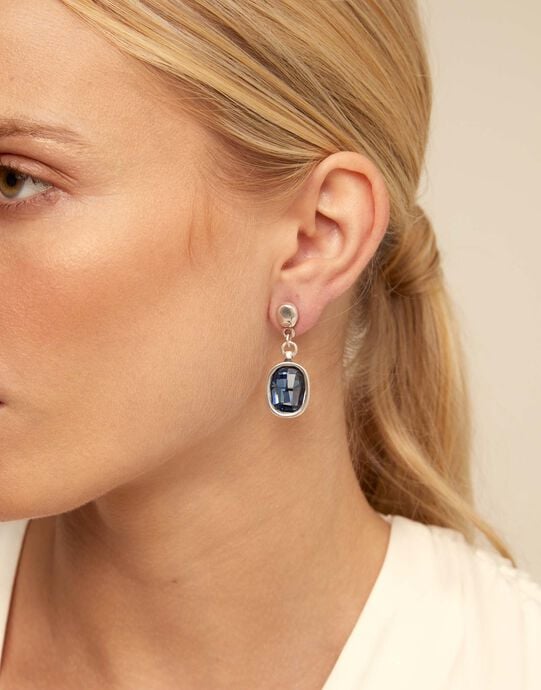 Drop earrings with crystal, Silver, large