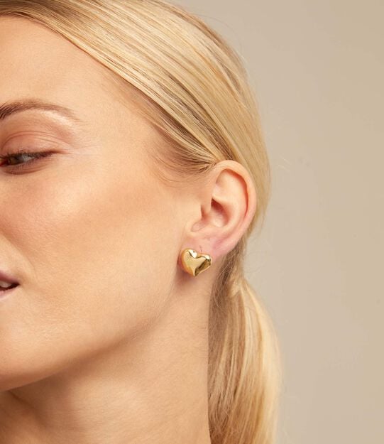 Stud earrings with heart shape, Golden, large