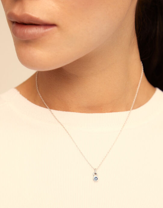 Round shaped Charm with a blue crystal, Silver, large