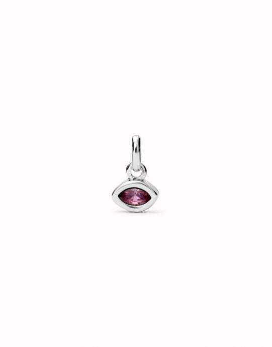 Charm  ba&ntilde;ado en plata de ley con cristal rosa.