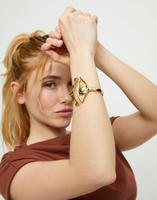Bangle bracelet with a striking central eye, Golden, large