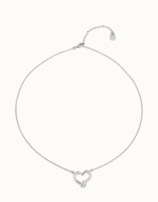 Chain pendant necklace  with heart, Silver, large