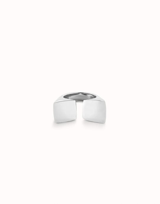 Anillo geom&eacute;trico ba&ntilde;ado en plata de ley con forma cuadrada grande