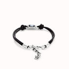Bracciale in cuoio placcato argento sterling con cristallo grigio