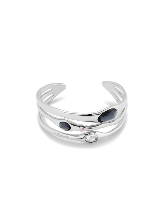 Pulsera r&iacute;gida ba&ntilde;ada en plata de ley con 2 cristales grises, 1 blanco y 1 rosa