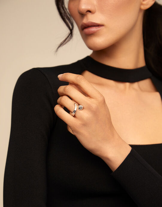 Bague en argent plaqu&eacute; avec trois formes organiques, Argent, large