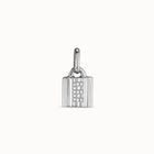 Sterling silver-plated padlock charm with topaz letter E