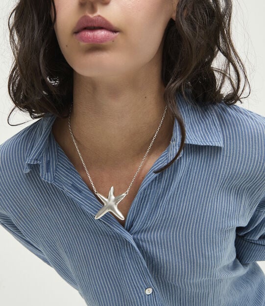Medium necklace with starfish, Silver, large