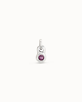 Sterling silver-plated round shaped charm with a pink crystal