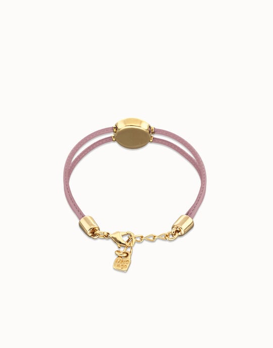 Pulsera de cuero doble con detalle de ojo en aleaci&oacute;n de metales y cristal, Gold, large