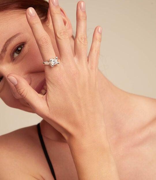 Ring with white cubic zirconia, Silver, large