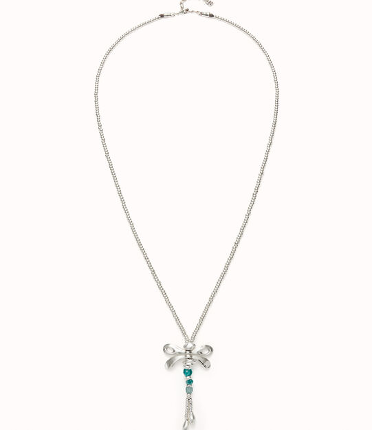Long sterling silver-plated necklace with dragonfly and green handcrafted crystals