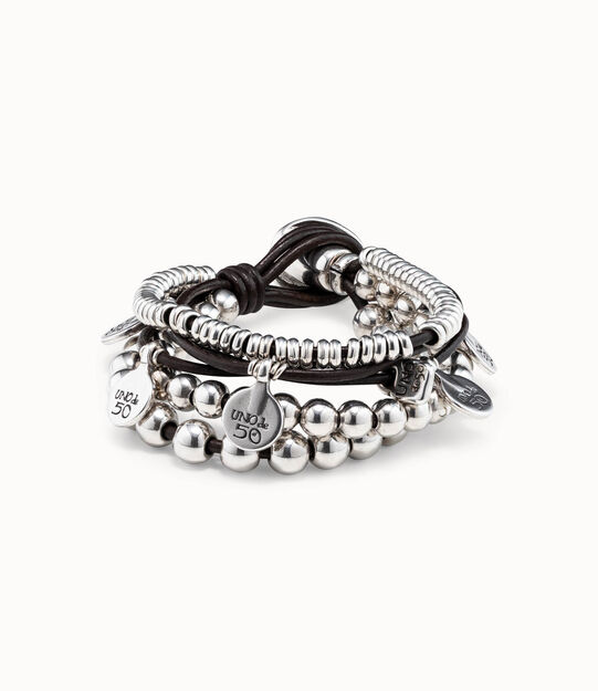 Pulsera de cuero y baño en plata de ley