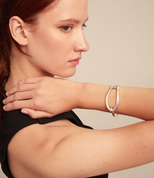 Bangle bracelet with large link, Silver, large