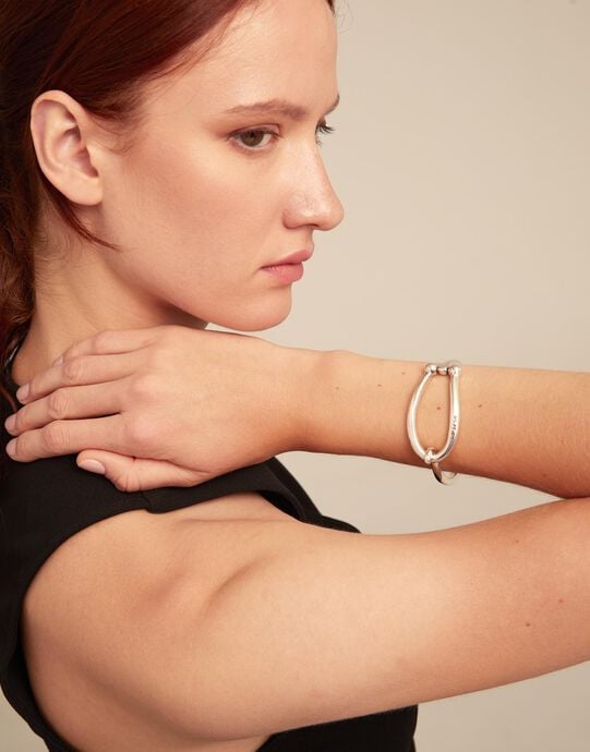 Bangle bracelet with large link, Silver, large