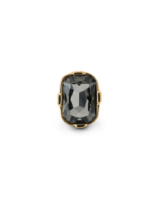 Rectangular ring with a grey faceted crystal