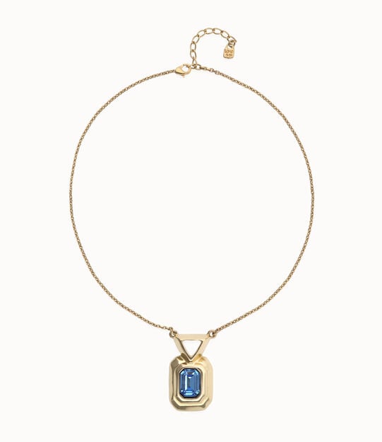 Collar ba&ntilde;ado en oro 18k con cristal facetado rectangular azul