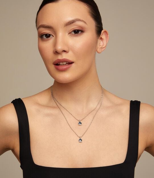 Long pendant chain necklace with crystals, Silver, large