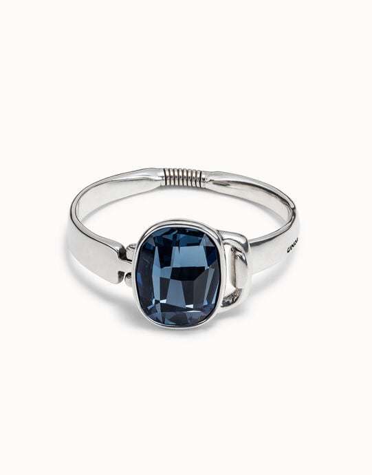 Bangle bracelet with a big blue crystal