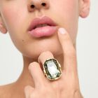 Rectangular ring with a grey faceted crystal