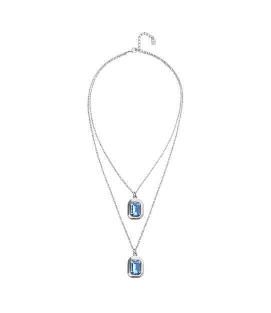 Double necklace with two rectangular faceted crystals