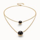 Multi-layer pendant link necklace with black murano glass