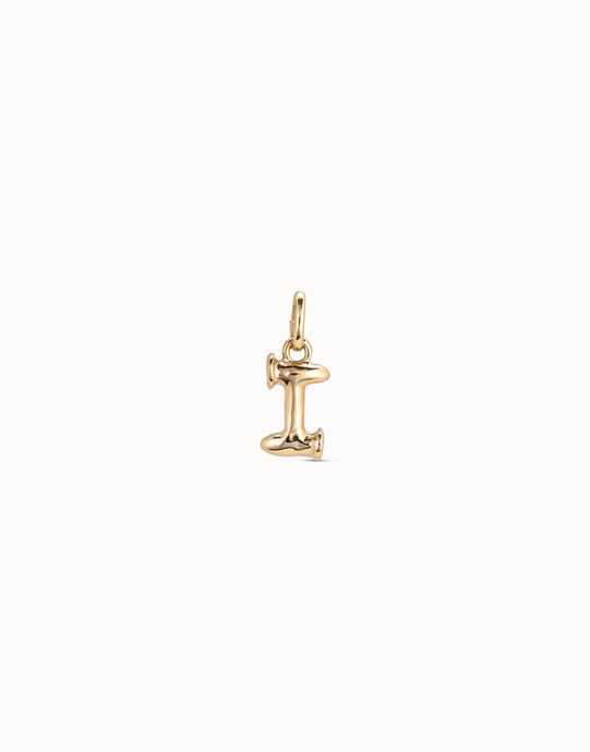 Charm ba&ntilde;ado en oro de 18k de letra I