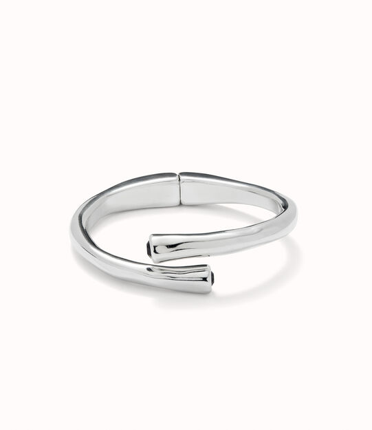 Pulsera rigida bañada en plata de ley y cristal negro en extremos