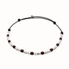 Leather necklace with silver and wooden beads