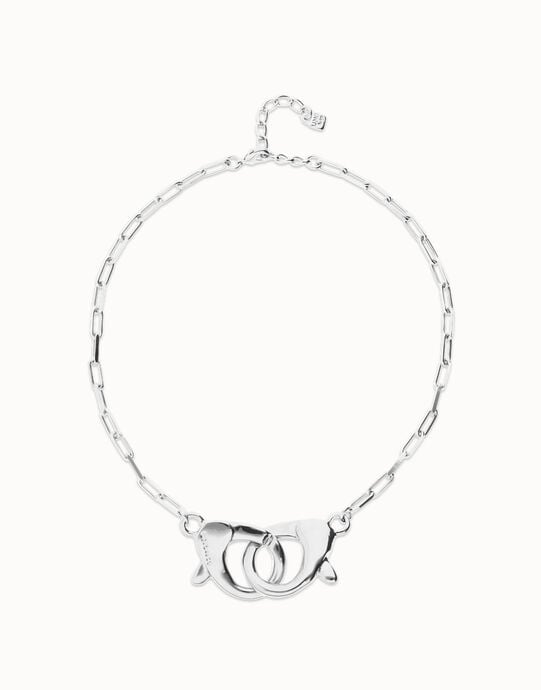 Collar ba&ntilde;ado en plata con mosquet&oacute;n entrelazado grande