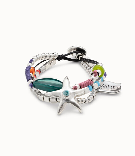 Pulsera bañada en plata y piedras de resina