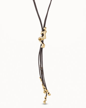 18K gold-plated leather cord long necklace