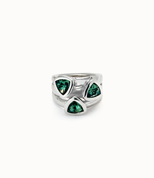 Sterling silver-plated ring with three green crystals