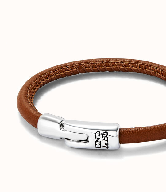 Pulsera de cuero color camel bañada en plata de ley