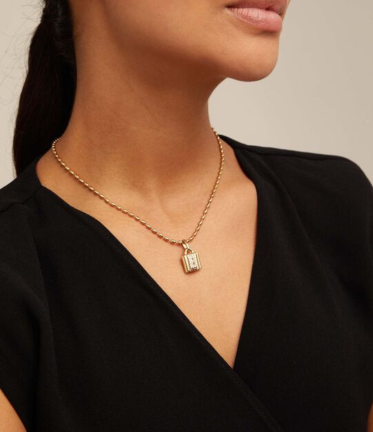 18K gold-plated padlock charm with topaz letter B, Golden, large