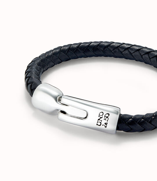 Pulsera de cuero tubular, trenzada con cierre bañado en plata de ley
