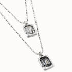 Collar ba&ntilde;ado en plata de ley 2 cadenas finas y 2 Charms centrales con cristal gris claro y gris verdoso