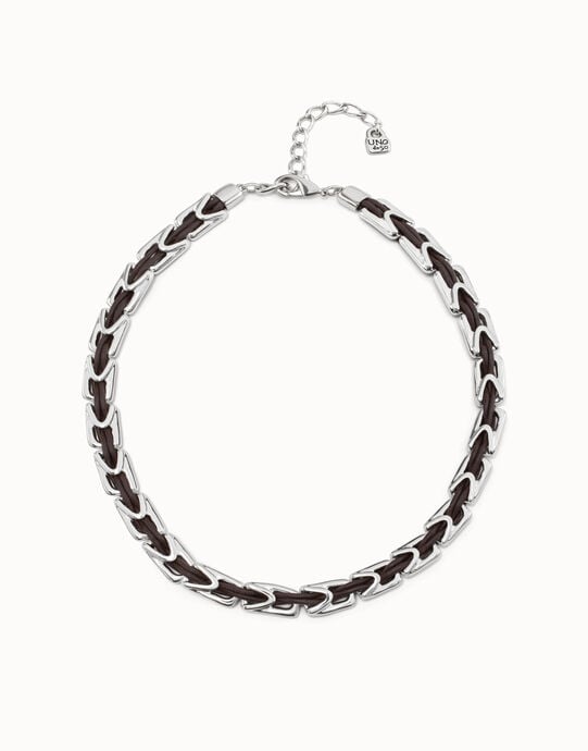 Short leather necklace with links