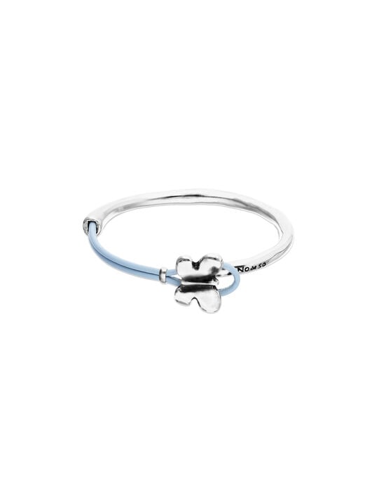 Pulsera combinada en cuero azul y plata de ley con adorno de mariposa
