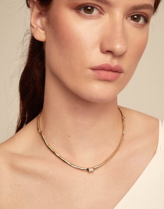 Choker necklace with white cubic zirconia, Golden, large