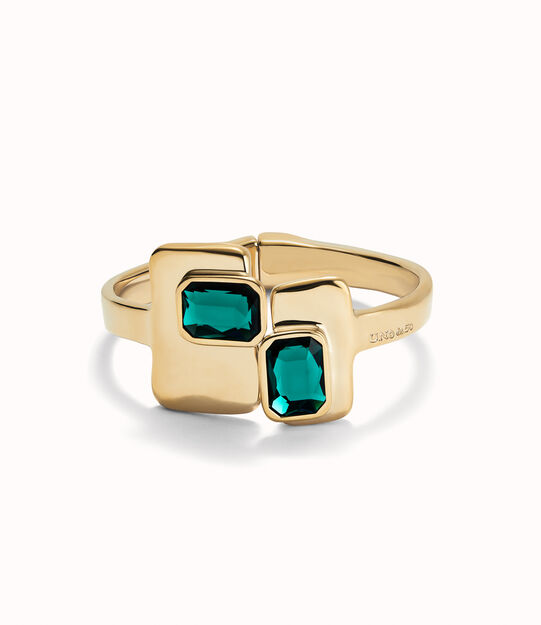 Pulsera rígida bañada en oro 18k con cristales verdes