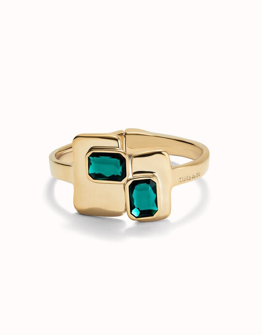 Bracciale rigido placcato oro 18k con cristalli verdi